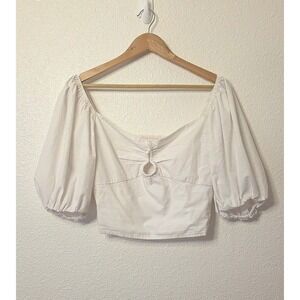 A&F Coquette Girl Puff Sleeve Crop Top Smocked Babydoll Top M